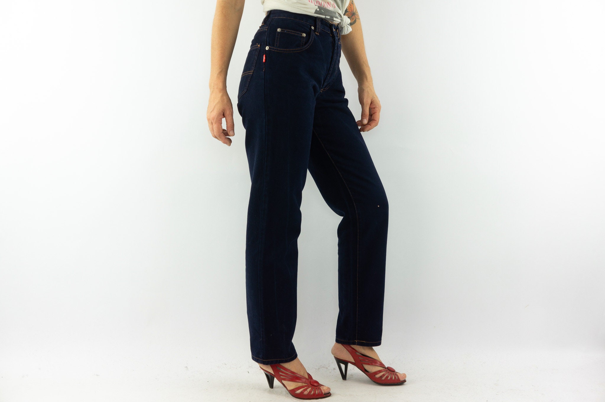 Ober Jeans Femme Vintage 1980s Pantalon Taille Haute Denim Bleu Fonce Coupe Carotte Mom Jeans Pantalon Fusele Taille S Etsy France
