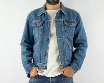 L XL, Vintage 1970s Wrangler 24 MJZ Denim Jacket, Zip Up, Workwear