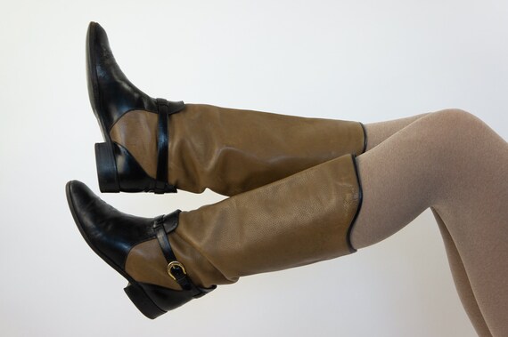 Pollini | Vintage Leather Boots |  1990s | Tan/Bl… - image 3