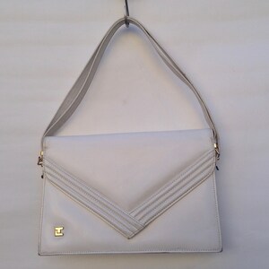 Vintage Ted Lapidus Leather Bag 1970s | White Evening Bag | Rectangular Envelope Purse | France