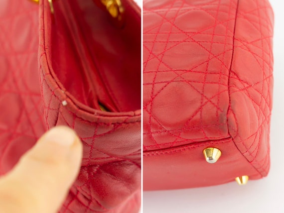 Dior Lady Dior Vintage Handtasche 1990er Jahre Rote Ledertasche Vergoldetes Metall Cane Stickerei Kultige Einkaufstasche Hergestellt in Italien Grosse L Etsy