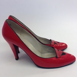 Charles Jourdan Vintage Pumps 1980s Red/black High Heels Leather Shoes ...