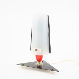1950s Vintage Bedside Lamp | Mid-Century Tripod Table Lamp | Red White Black Plexiglass | Rockabilly Style | Made in France