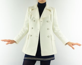 Vintage Burton of London Blazer 1960s | White Wool, Double Breasted | Wide Collar | S