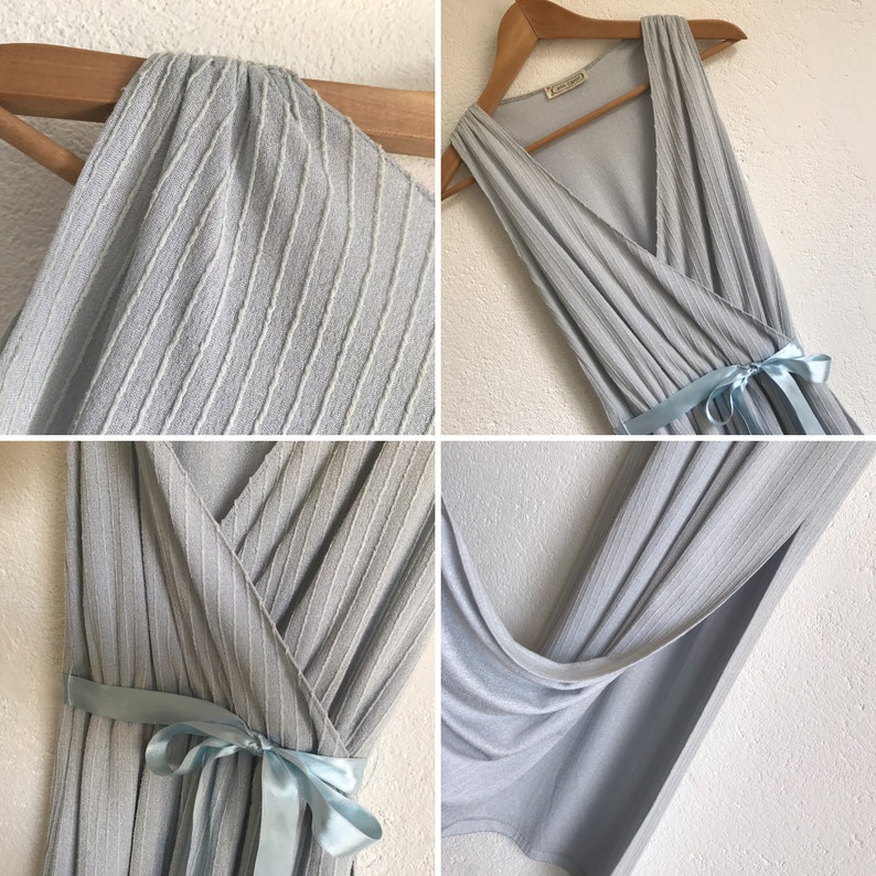 Vintage Evening Dress Maxi Dress 1980s Striped Infinity Dress Light Blue/White Ruffle Dress Made in France Size S image 8