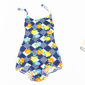 Costume da bagno vintage Antorcha anni &#39;80 / Costume intero blu multicolore con stampa floreale / Costume da bagno retrò NOS / Prodotto in Spagna / Taglia XXS