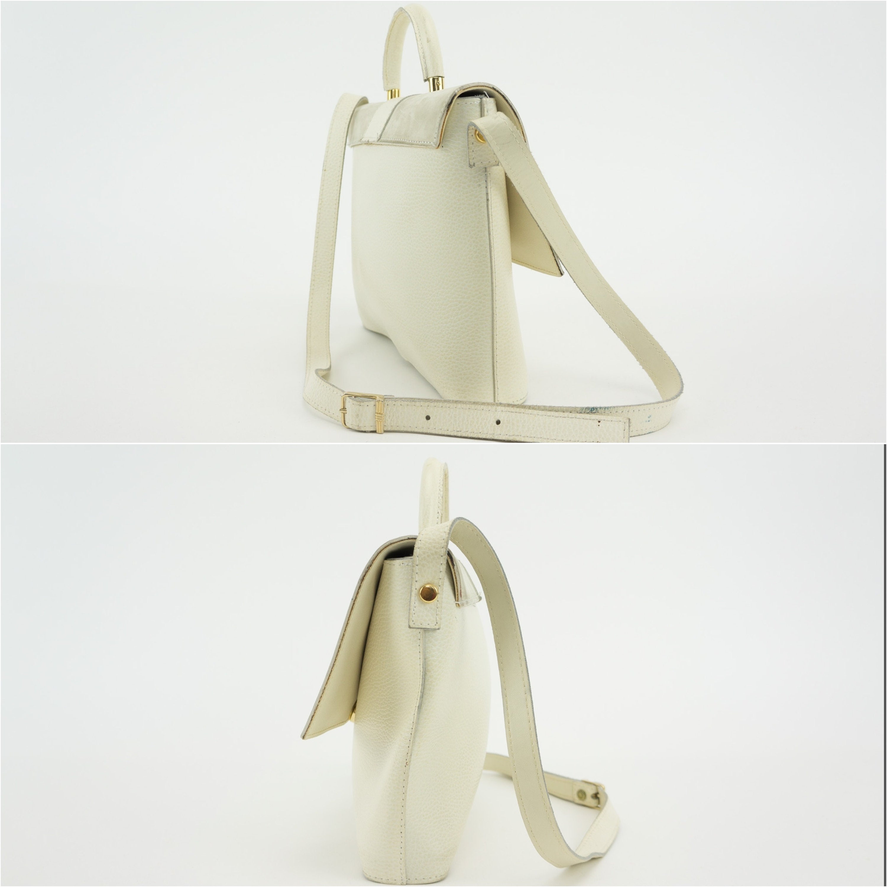 Vintage White Leather Bag 1980s | Suede & Gold Metal 