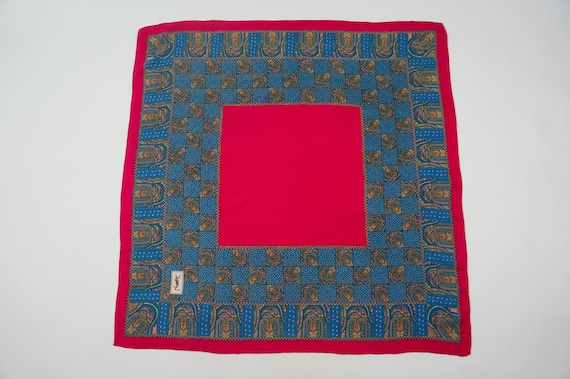 Yves Saint Laurent Vintage Silk Scarf 1980s | Red & Blue