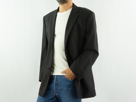 Kenzo Vintage Men's Wool Blazer 2000s | Black Textured Jacket Red