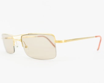 Cartier | Vintage Sunglasses | 1980s | Golden Metal Rectangular Frame | Light Brown Lenses | Titanium 140 | Made in France