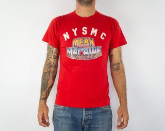 Screen Stars Vintage Graphic T-Shirt 1980s | Red Glitter, Mean Machine NYSMC | Single Stitch | USA