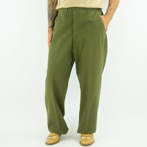 Vintage M-1951 OG-108 Wool Field Trousers 1950s | Korean War Military Pants US Army | Olive Green Wool | Made in USA | L