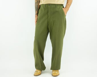 Vintage 1950s Military Issue Olive Wool Trouser Wool Blend // M