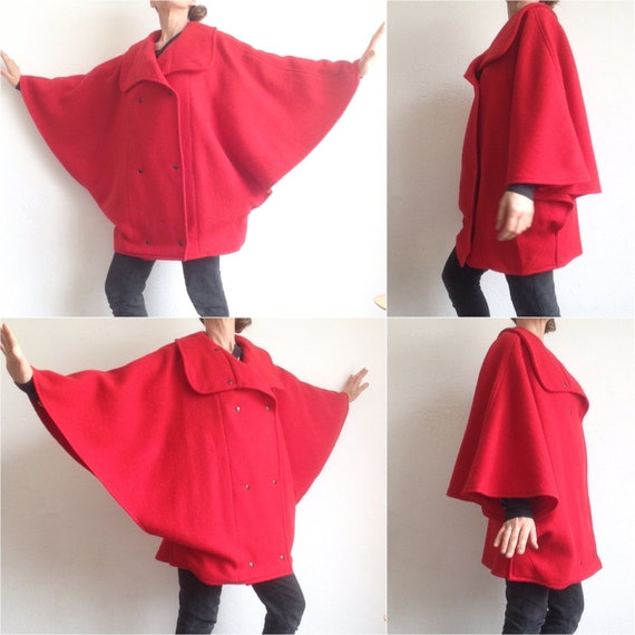 Vintage Cape Coat | 1980s | Red Oversize Jacket |… - image 5