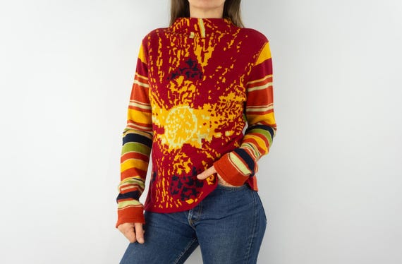 Christian Lacroix, Vintage Christian Lacroix Wool Sweater 1990s | Multicolor Abstract Pattern & Stripes | France | M