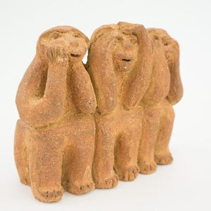 Vintage Brutalist Sculpture 1970s | Seated Terracotta Figures | Naive Art, Unique Piece | Made in Spain image 7