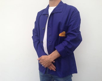 Giacca da lavoro vintage francese anni '80 / Cappotto da lavoro in cotone sanforizzato indaco / Abbigliamento da lavoro / L
