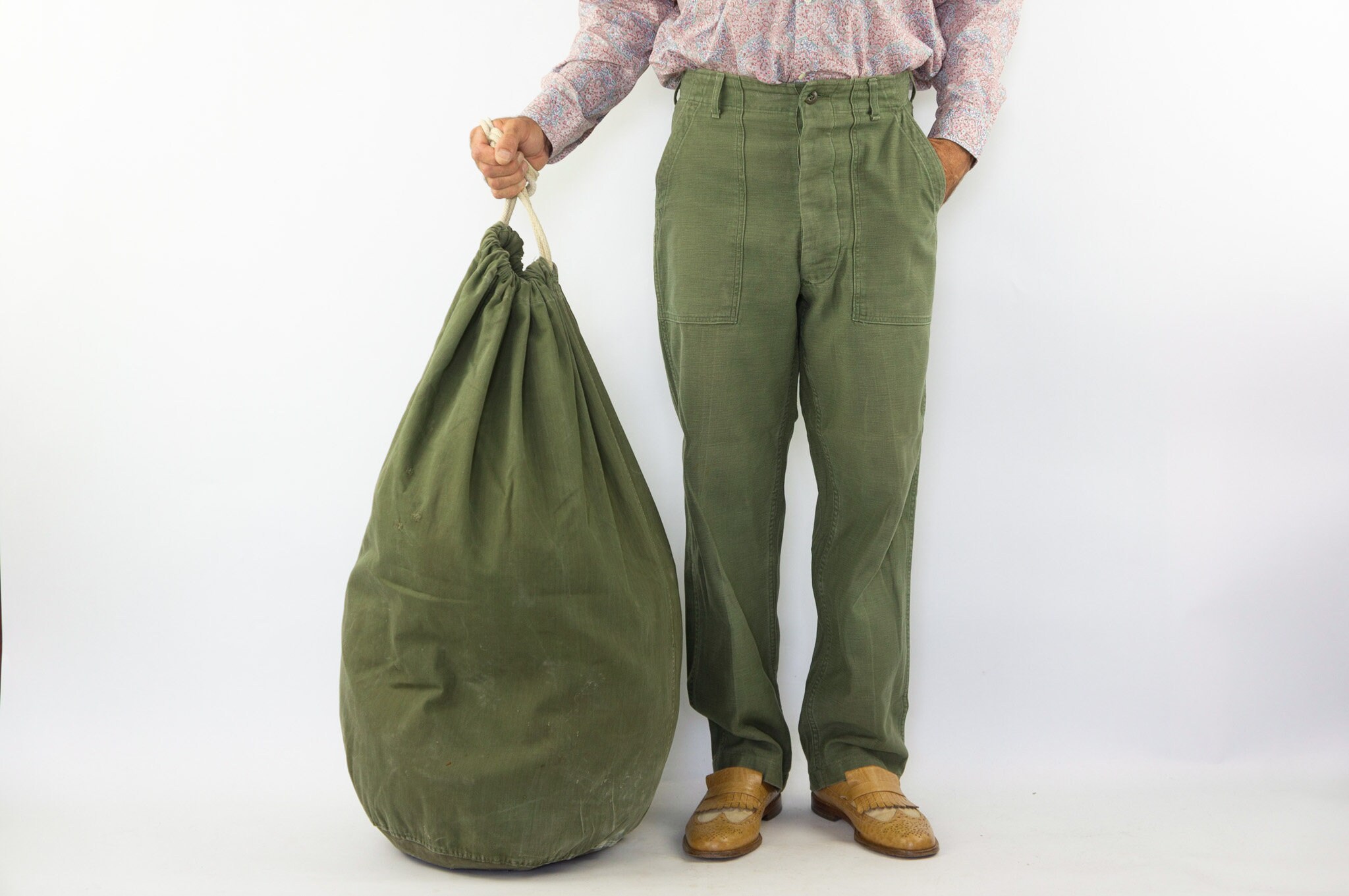60'S〜 US ARMY Barrack Bag 6th Vintage 1960s 1966 US Army OG 107 Cotton Sateen Barrack Bag