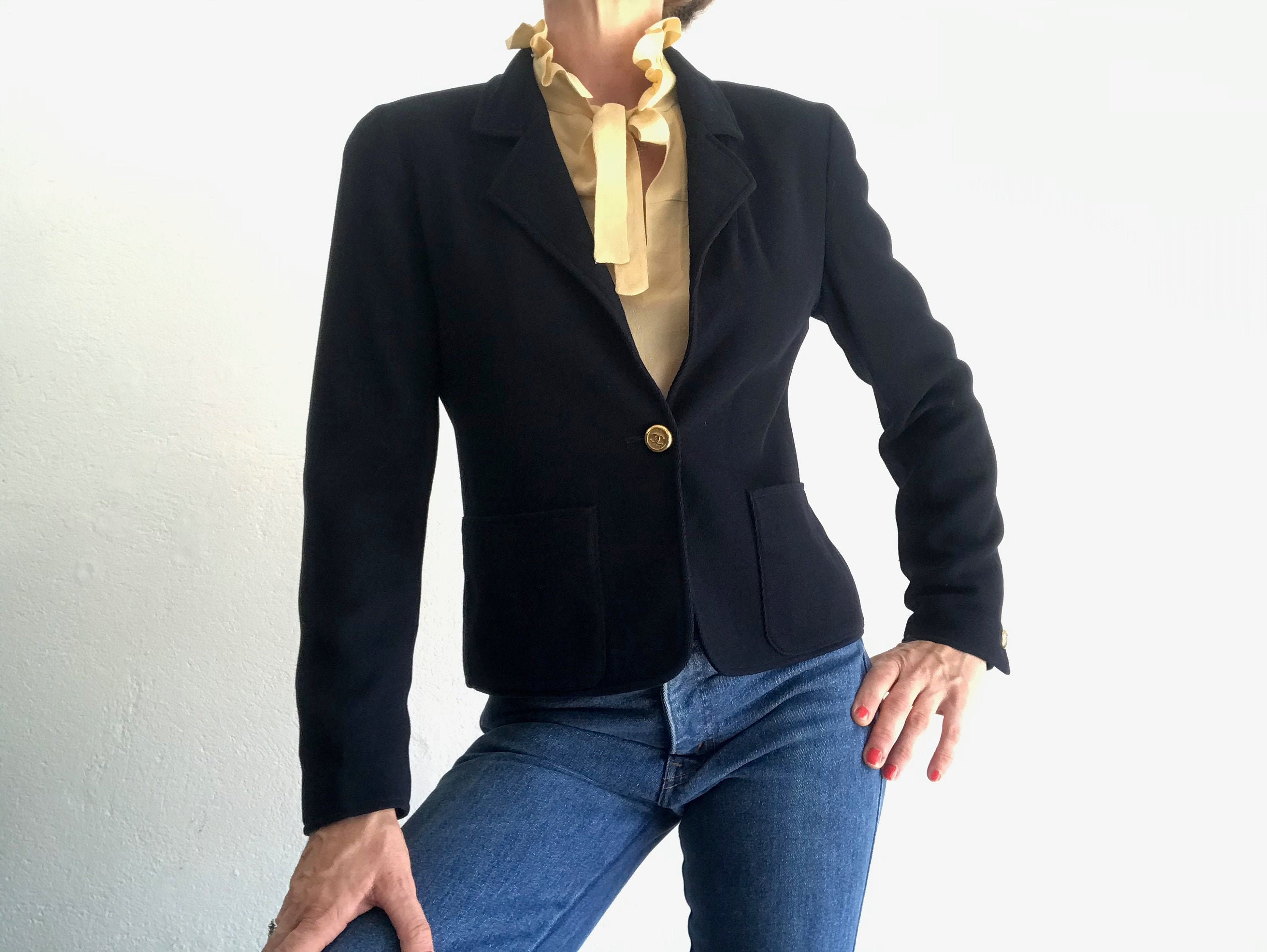 Chanel Paris Vintage Blazer 1980s Navy Blue Wool | Etsy Hong Kong
