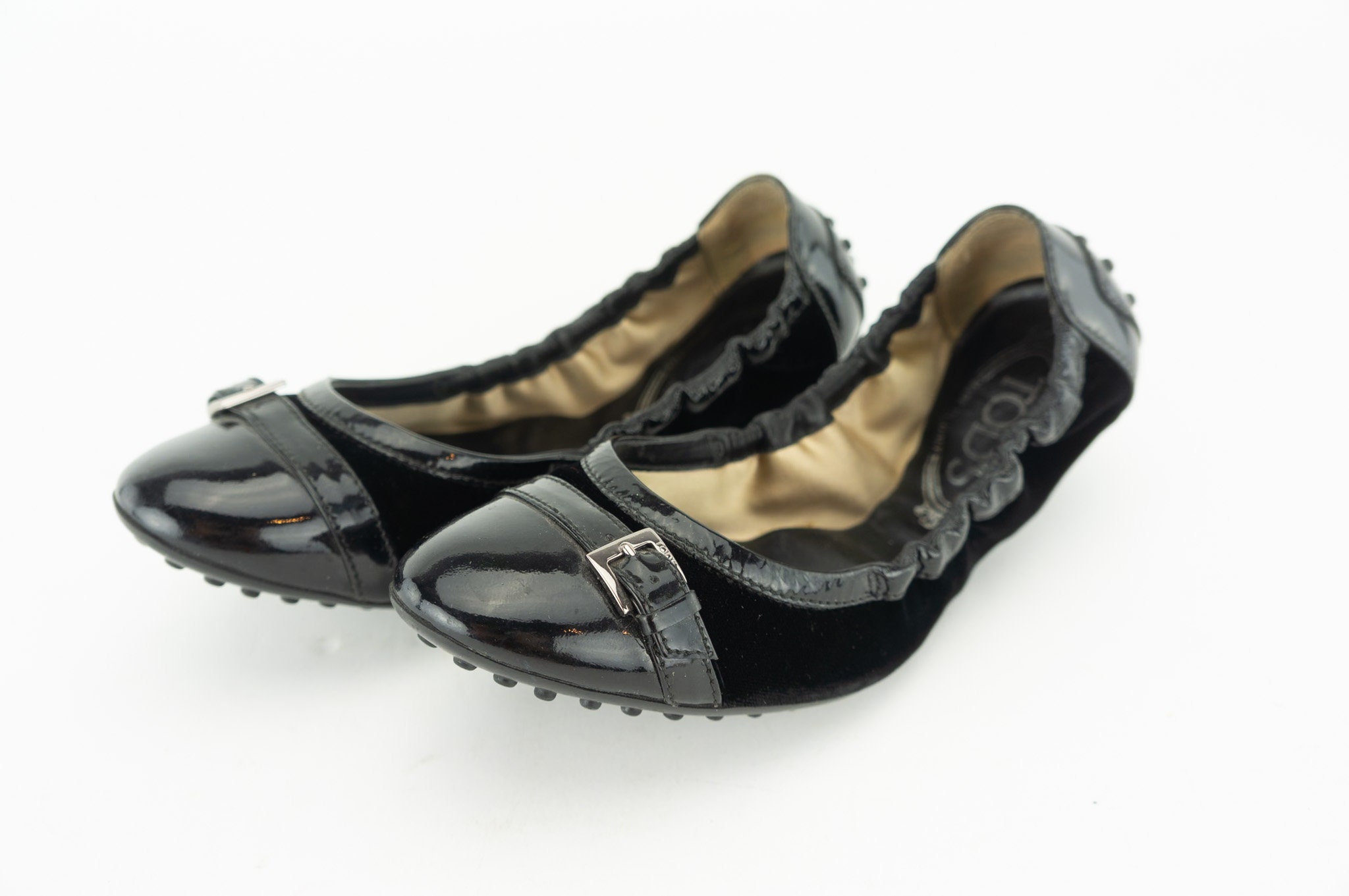 Tod's Vintage Ballerina Shoes 1990s | Black Patent & Velvet