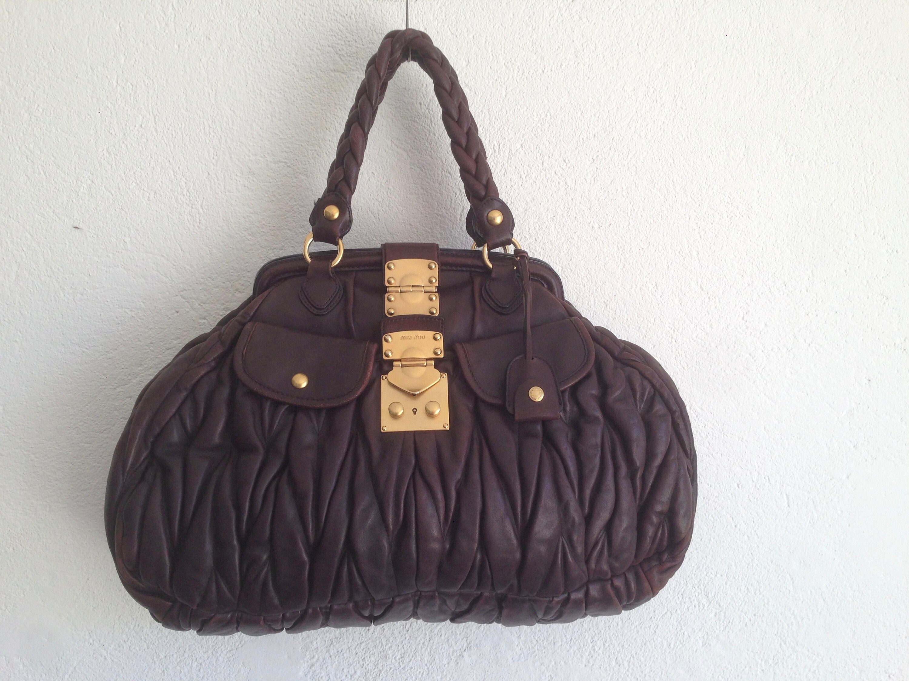 Miu Miu Vintage Leather Handbag 1990s Dark Brown Top - Etsy