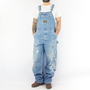 Washington Dee Cee Vintage Bibs Overalls 1970s | Distressed Workwear | Paint Splatter | Sanforised Denim Dungarees | Made in USA | W33 L36