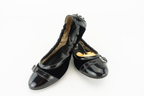 Tod's Vintage Ballerina Shoes 1990s | Black Patent & Velvet