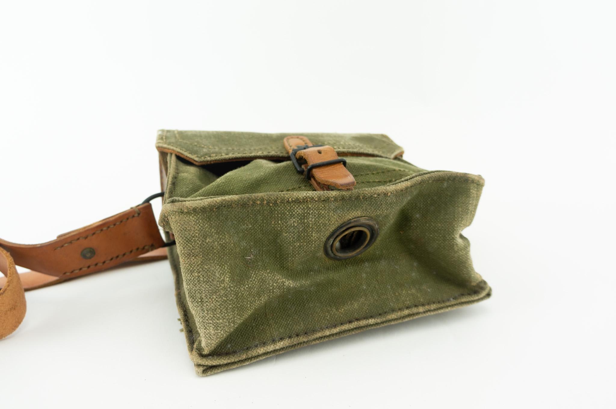 Vintage French Army Musette Bag 1950s | Khaki Canvas & Leather 