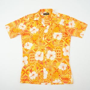 Boodles Vintage Hawaiian Shirt 1980s | Orange Aloha Shirt with Tropical Floral Print | Short Sleeves | Made in USA | Size S