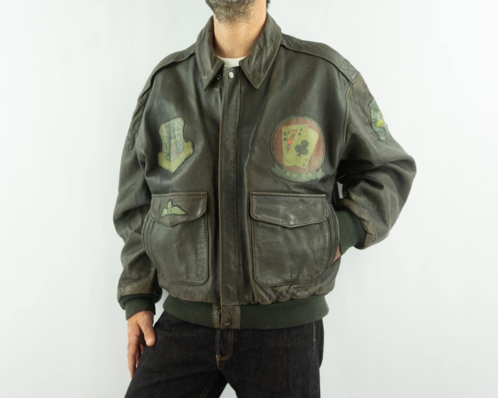 80s vintage leather jacket g1 a2 牛革 MAP Vintage Leather Bomber Jacket Map Lining - Etsy
