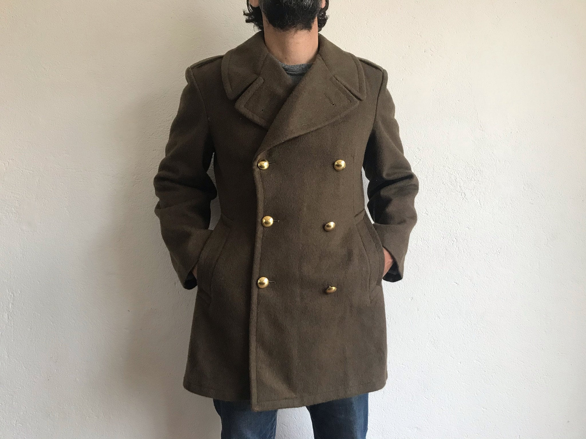 Veste Caban Vintage 1960s Veste Capote Guerre Algerien Armee Francaise Manteau en Laine Kaki Croise Made in France Taille M Etsy France