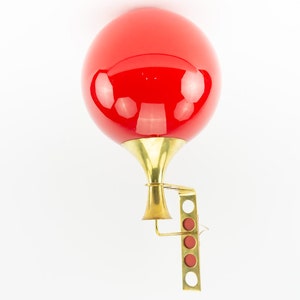 Metalarte | 1960s Vintage Wall Light | Red Glass Globe & Brass | Space Age Wall Lamp | Mid-Century Hollywood Regency | Made in Spain