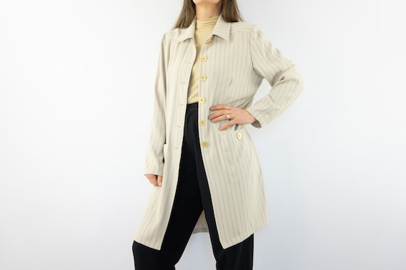 Yves Saint Laurent | Vintage Blazer | 1980s | Striped Oversize Jacket | Gold Buttons | Tunic | Summer Jacket | Made in France | Size M