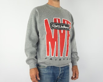 Vintage Jerzees Sweatshirt 1990s | Rick Walkers MVP Fairfax Graphic Gray Sweater | USA | XL