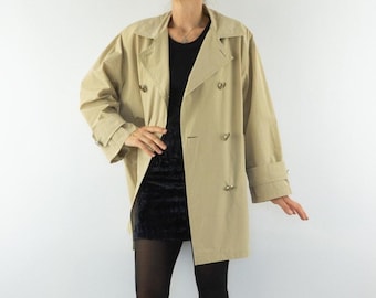 Vintage Gianfranco Ferré Peacoat 1990s | Beige Waterproof Rain Jacket | Made in Italy | XL