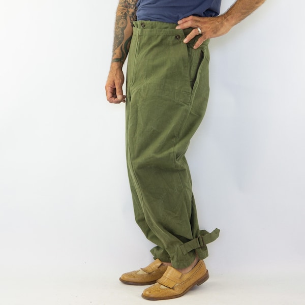 Vintage M38 Militär Hose | 1950er Jahre | Motorrad Panzerhose | Selten | Französische Armee | Übergröße | Überhose | Khaki | Hergestellt in Frankreich | Grösse L