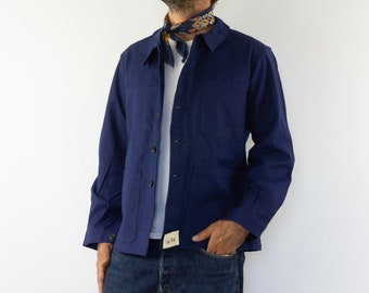 Vintage PTT Postal Service Work Jacket 1960s | Indigo Sanfor Cotton | NOS | France | S/M