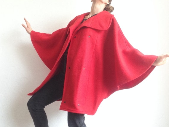 Vintage Cape Coat | 1980s | Red Oversize Jacket |… - image 1