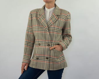 Vintage Courrèges Wool Blazer 1980s | Prince of Wales Check Jacket | France | M
