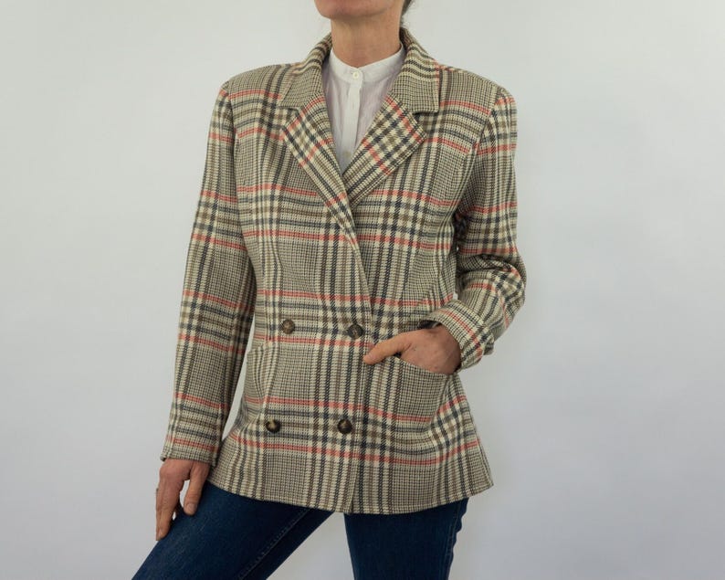 Blazer vintage in lana Courrèges anni '80 / Giacca a quadri Principe di Galles / Francia / M immagine 1