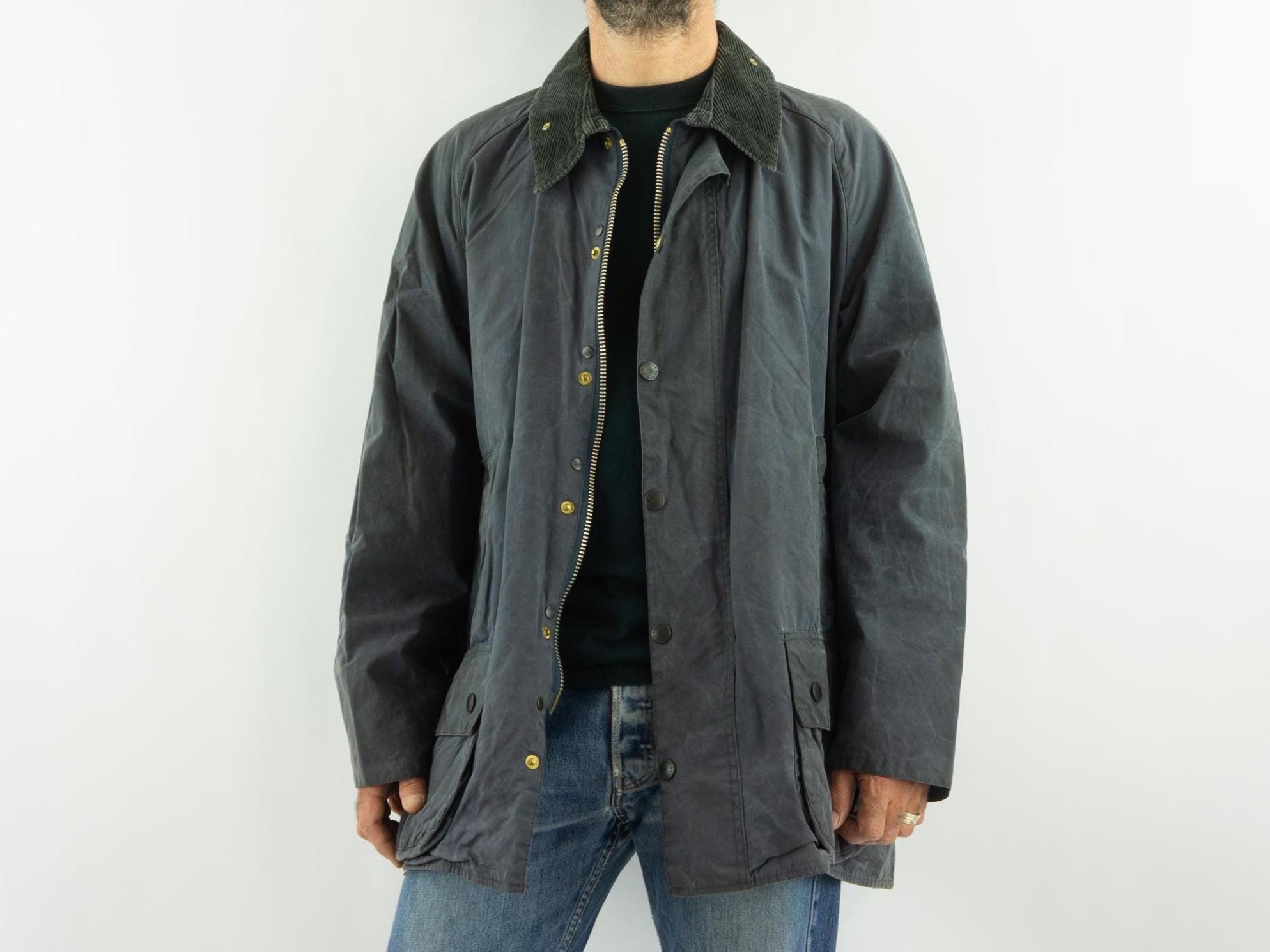 Vintage Barbour Beaufort Jacket 1990s | Waxed Cotton Navy Blue
