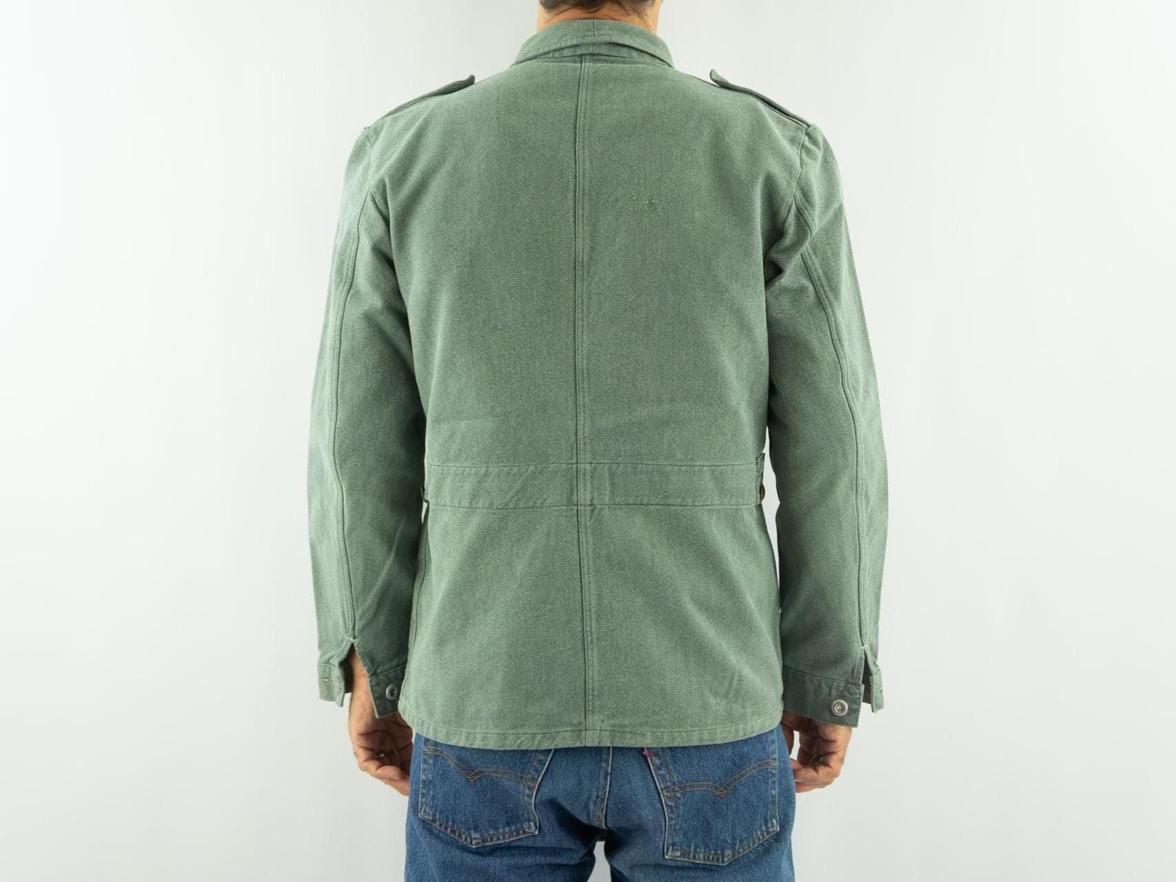 Vintage Swiss Army Denim Work Jacket 1950s | Green Grey Heavy