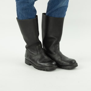 Botas de bombero / Botas vintage de cuero de los años 60 / Estilo motero negro / Suela de goma / Pátina auténtica / Ropa de trabajo francesa / Hecho en Francia