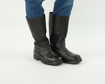 Italian Police Leather Boots, Vintage 80S, With Quick Zip