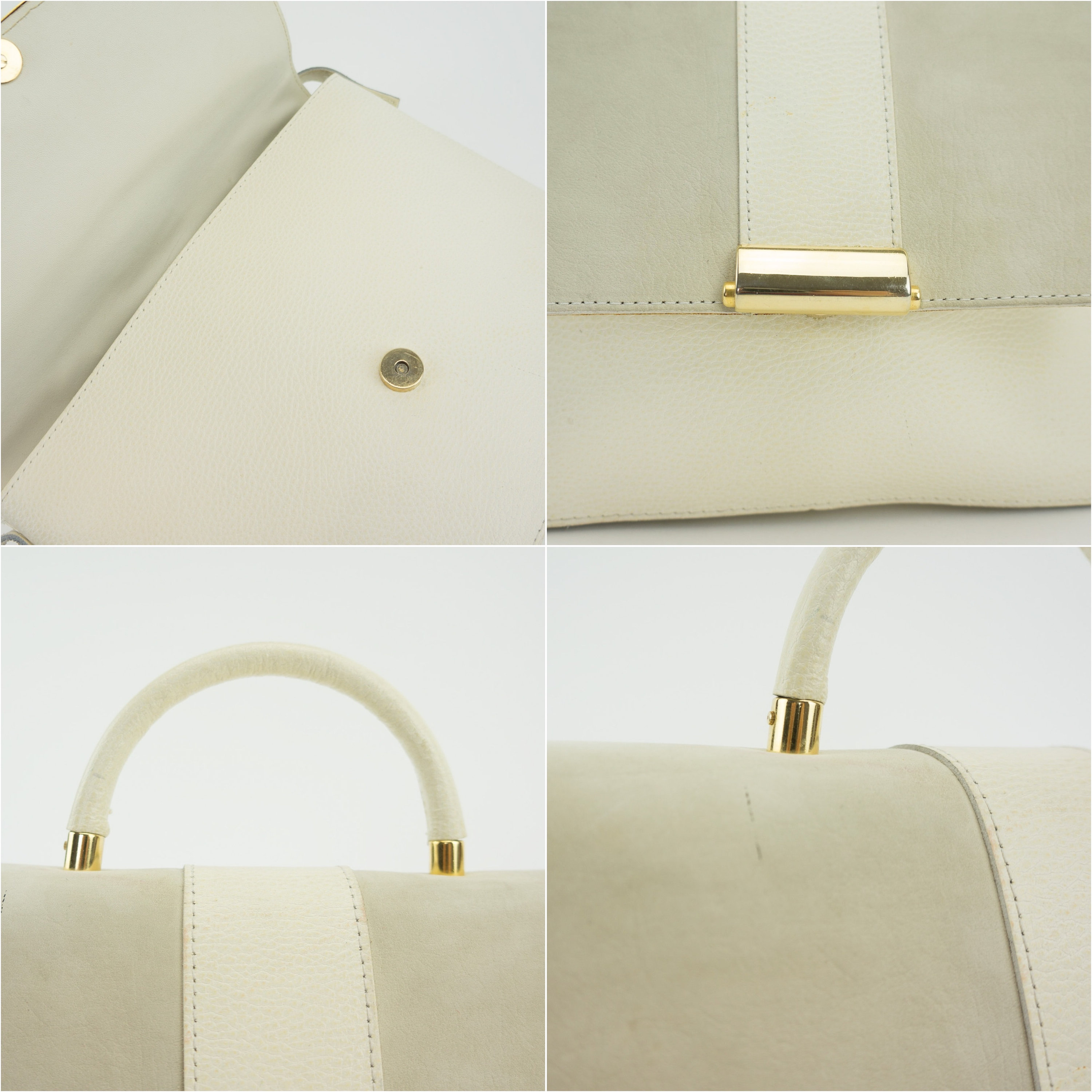 Vintage White Leather Bag 1980s | Suede & Gold Metal  display picture 2