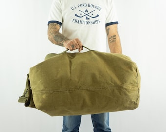 Vintage Military Bag 1960s | French Army Mod 45 Duffel Bag | Khaki