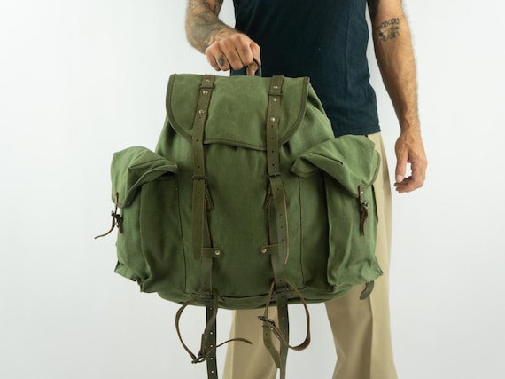 Lafuma Vintage Hiking Backpack 1960s | Khaki Canvas Leather