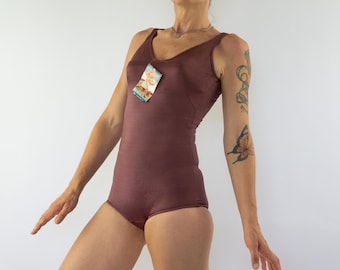 Vintage Swimsuit 1970s | Shiny Plum One Piece | Mod Retro Beachwear | NOS | Size S