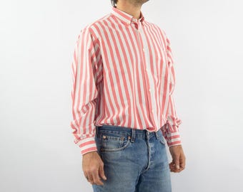90年代 ピンクグレー ストライプ メンズシャツ L XL、ヴィンテージ