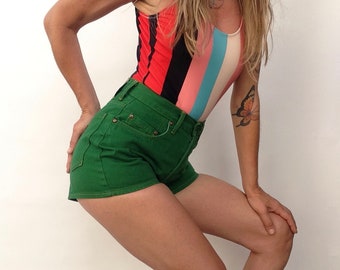 Kenzo Jeans | Vintage Shorts | 1980s | Green Cotton Shorts | Hot Pants | High Waist Shorts | Made in France | Size S